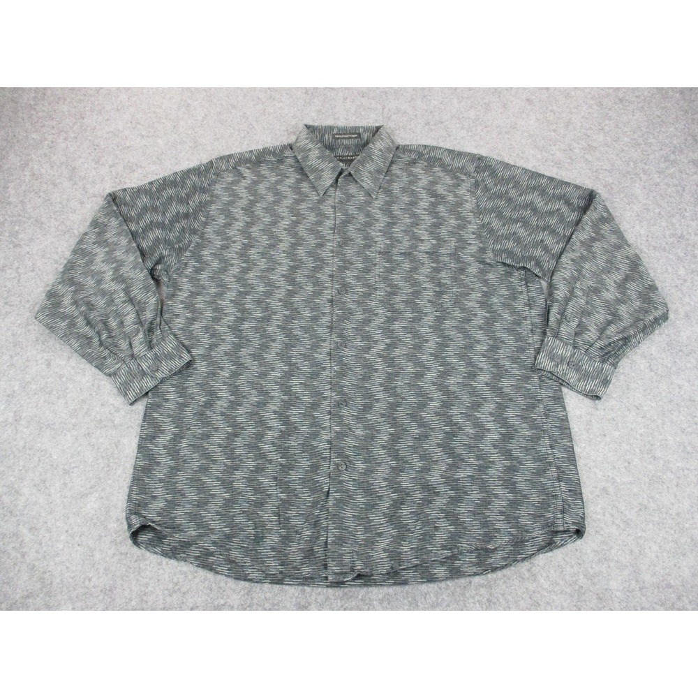 Jhane Barnes Shirt Mens Large Gray Blue Striped Cotton Button Up Relaxed Japan
